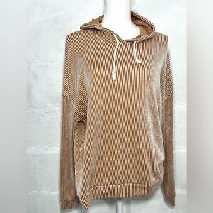CAUTION TO THE WIND RIBBED STRIPED HOODED PULLOVER